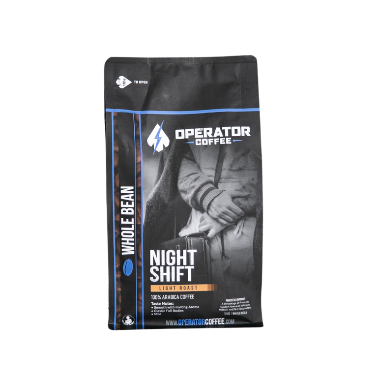 front label whole bean night shift operator coffee