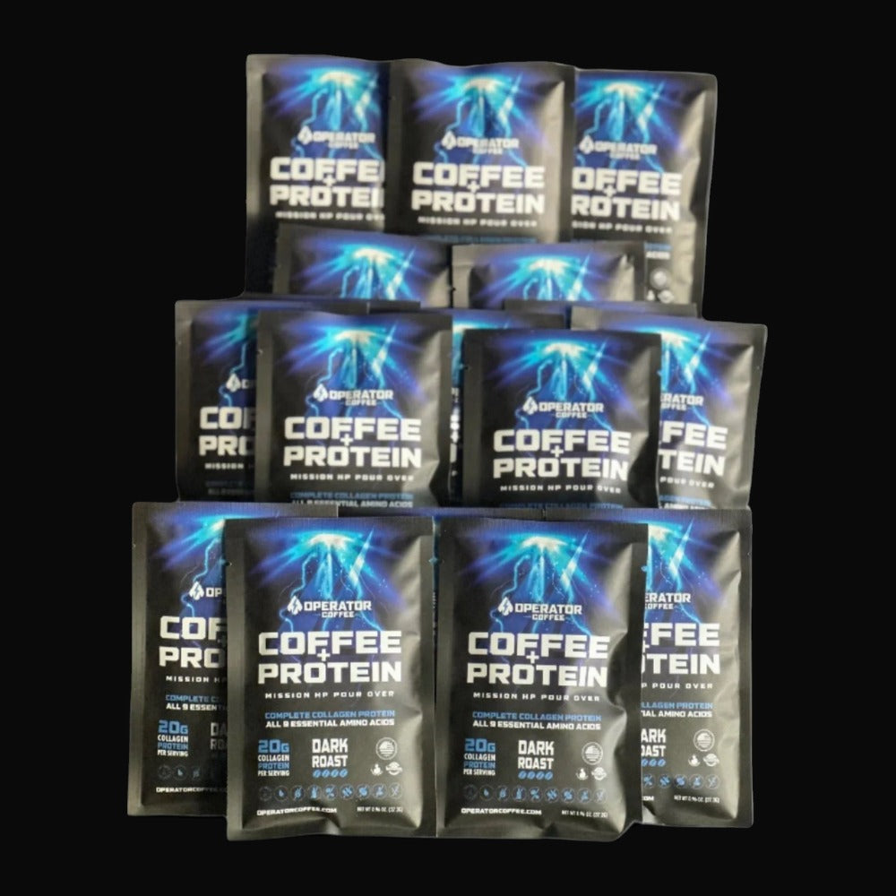 Mission HP dark roast Sumatran protein pour-over coffee 30-pack front view — Operator Coffee