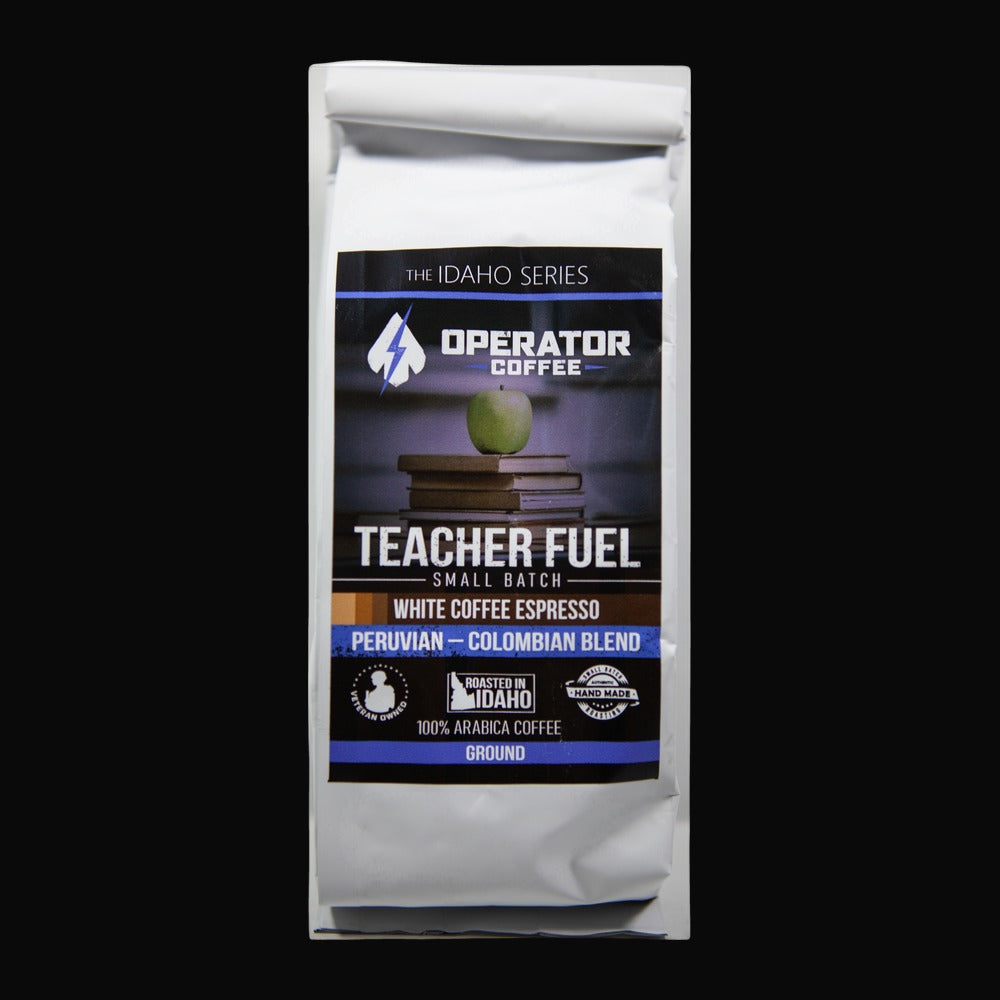 Teacher Fuel white coffee espresso bag front view — Operator Coffee