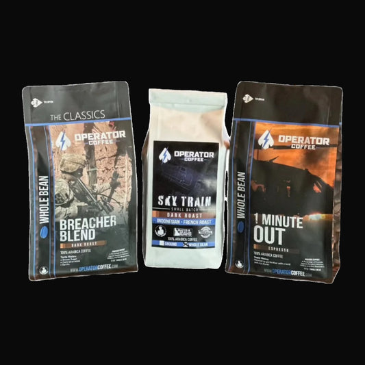 Dark Roast Trio coffee bundle front view — Operator Coffee
