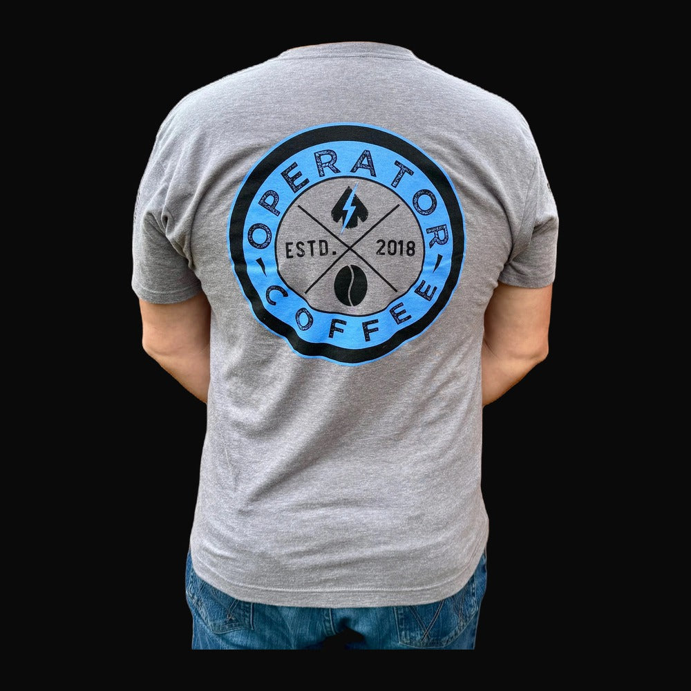 Operator Coffee Circle tri-blend T-shirt front view — Operator Coffee