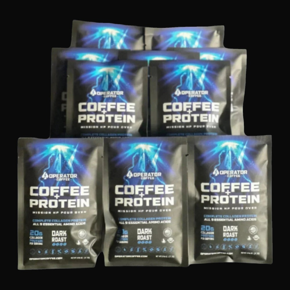 Mission HP dark roast Sumatran protein pour-over coffee 10-pack front view — Operator Coffee