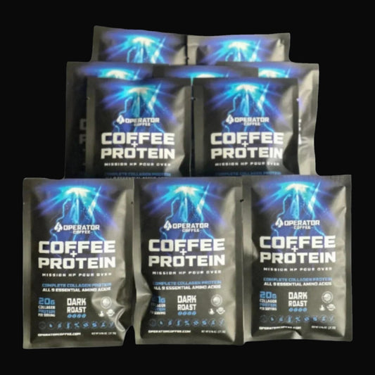Mission HP dark roast Sumatran protein pour-over coffee 10-pack front view — Operator Coffee