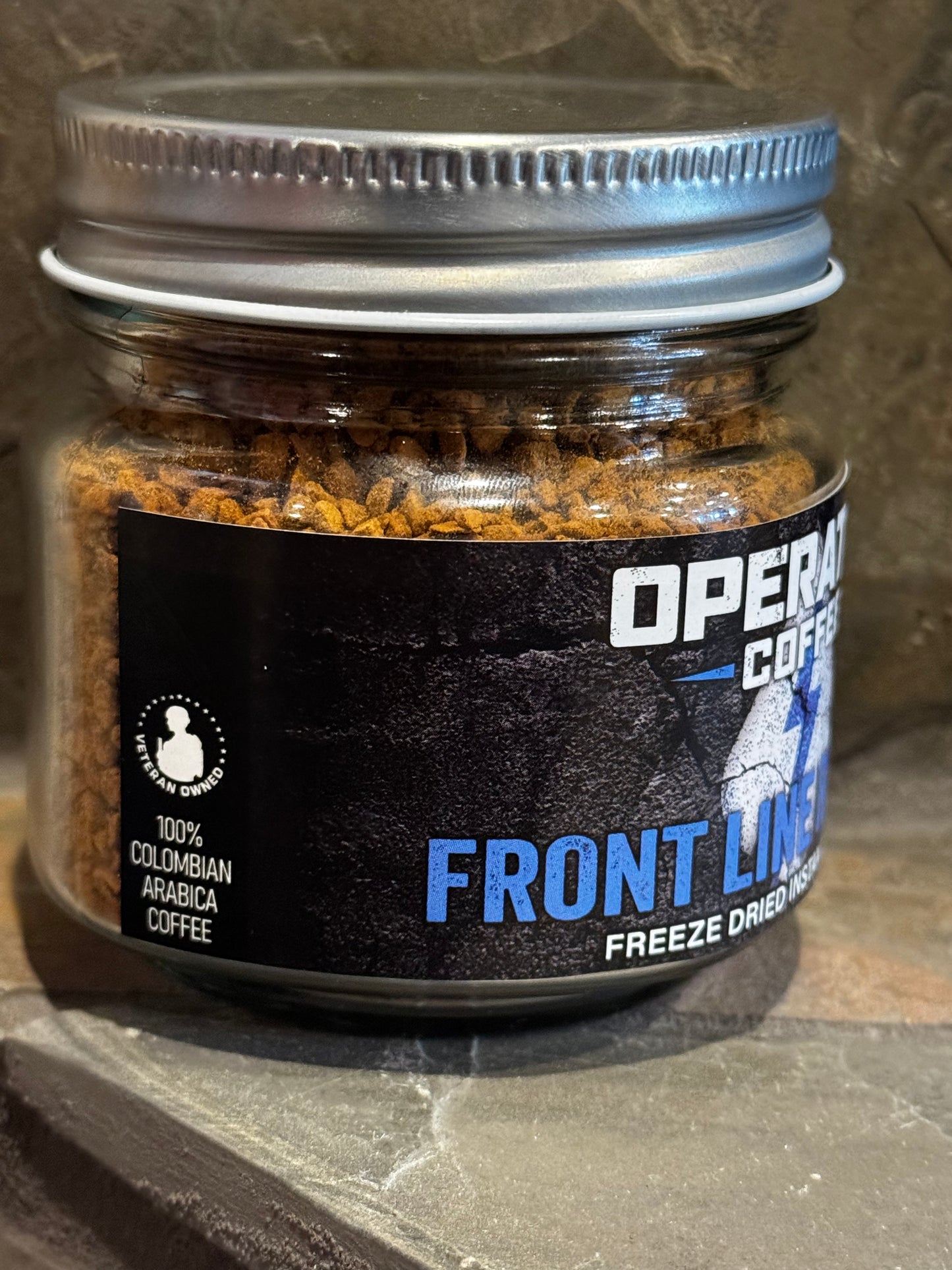 Front Line Reserve Colombian freeze-dried instant coffee jar alternate view — Operator Coffee