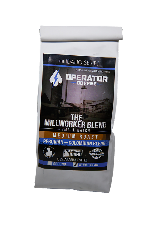 Operator Coffee The Millworker Blend bag full view, Idaho Series, veteran owned, hand made, 100% Arabica