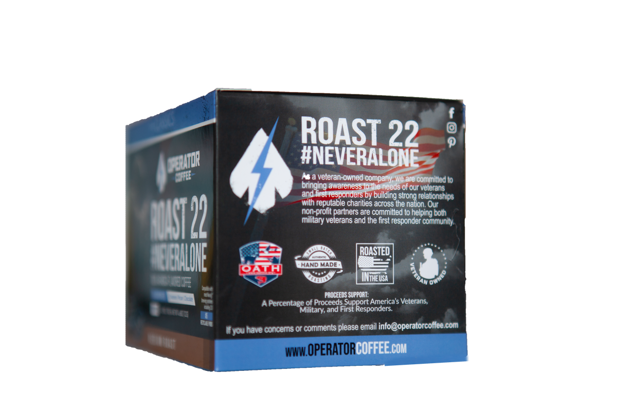 Roast 22 #NeverAlone medium roast K-Cup box alternate view — Operator Coffee