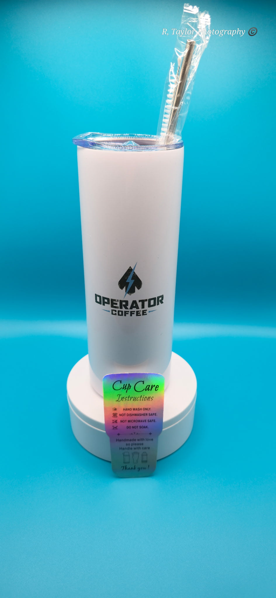 20 oz white insulated stainless steel Operator Coffee tumbler alternate view — Operator Coffee