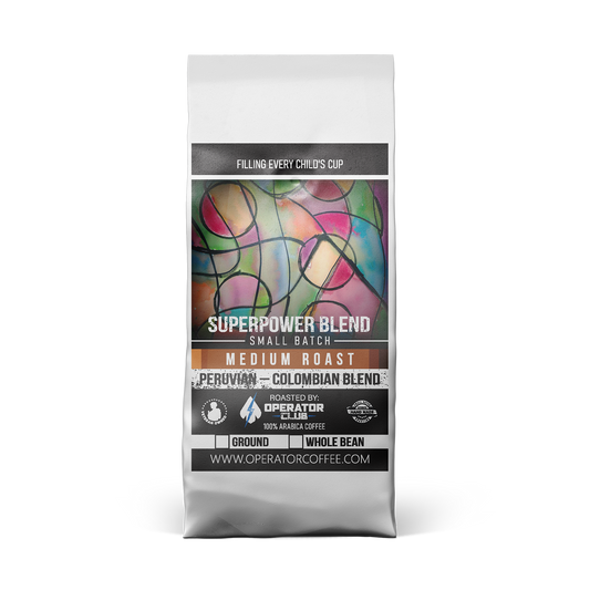 Superpower Blend medium roast coffee bag front view — Operator Coffee