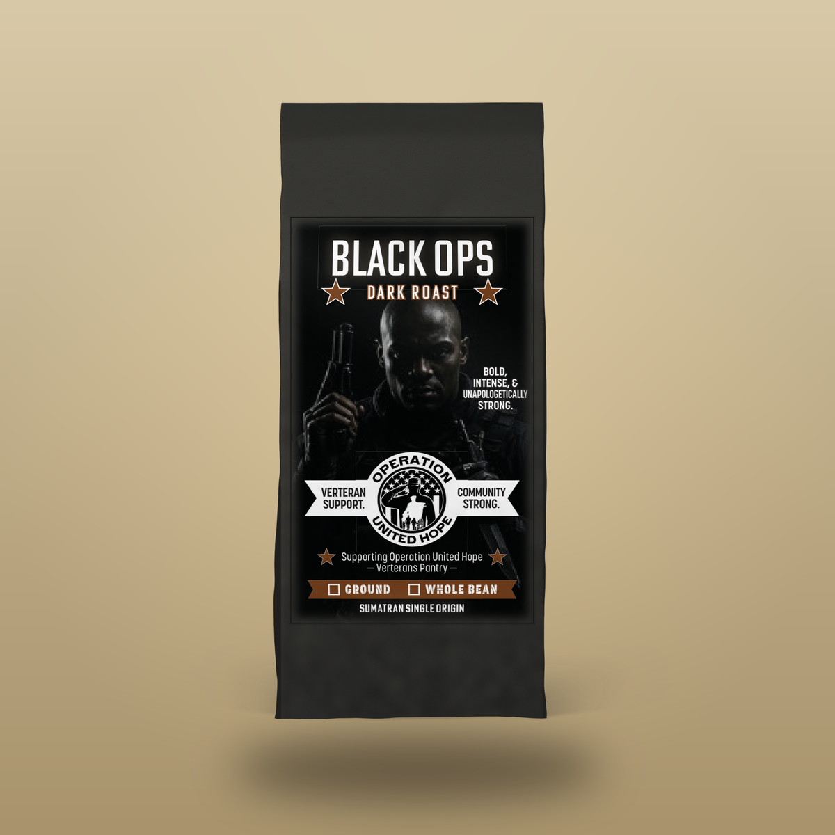 Black Ops dark roast charcoal bag — Operation United Hope