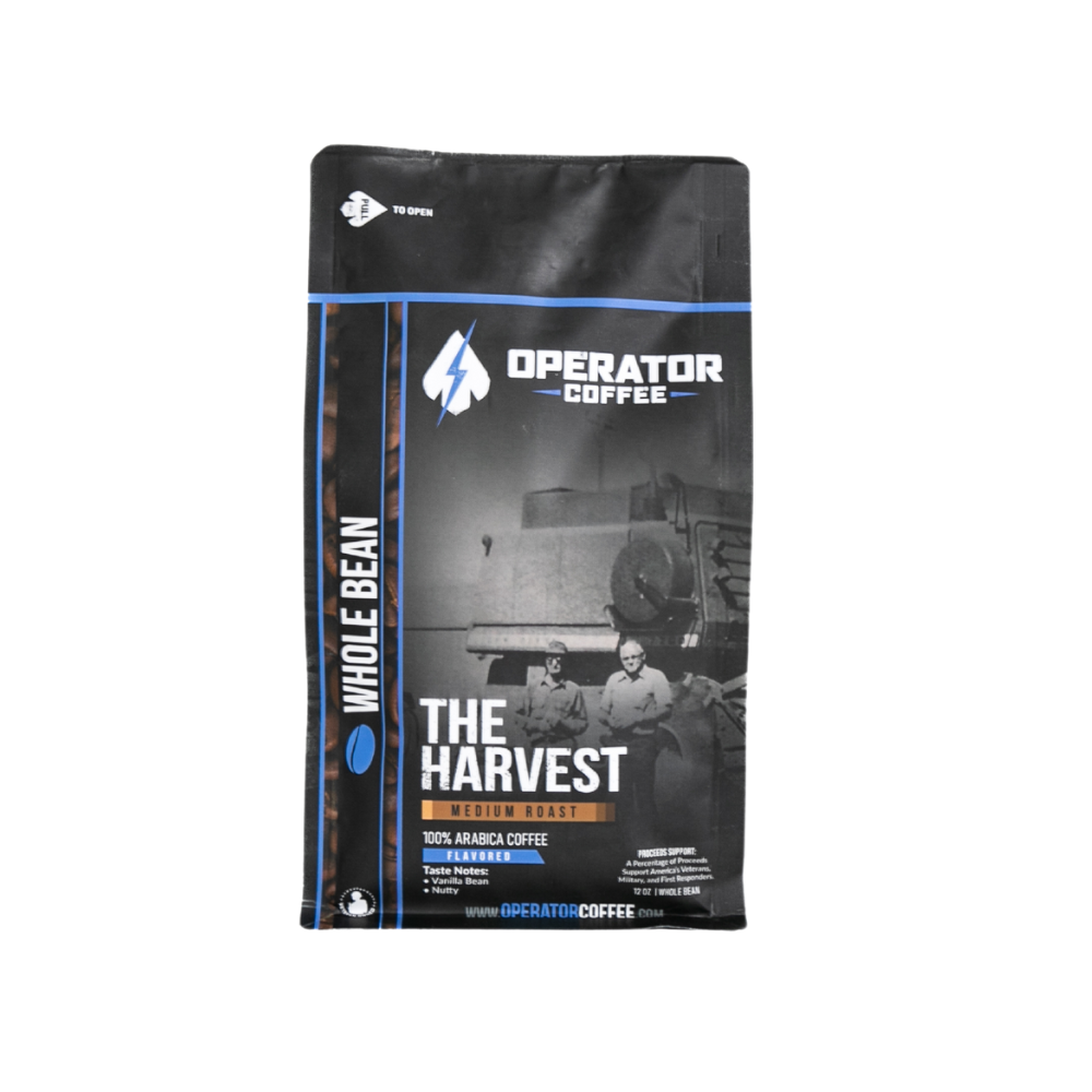 front label harvest roast operator coffee 
