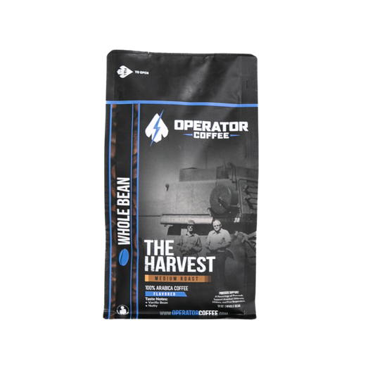 front label harvest roast operator coffee 