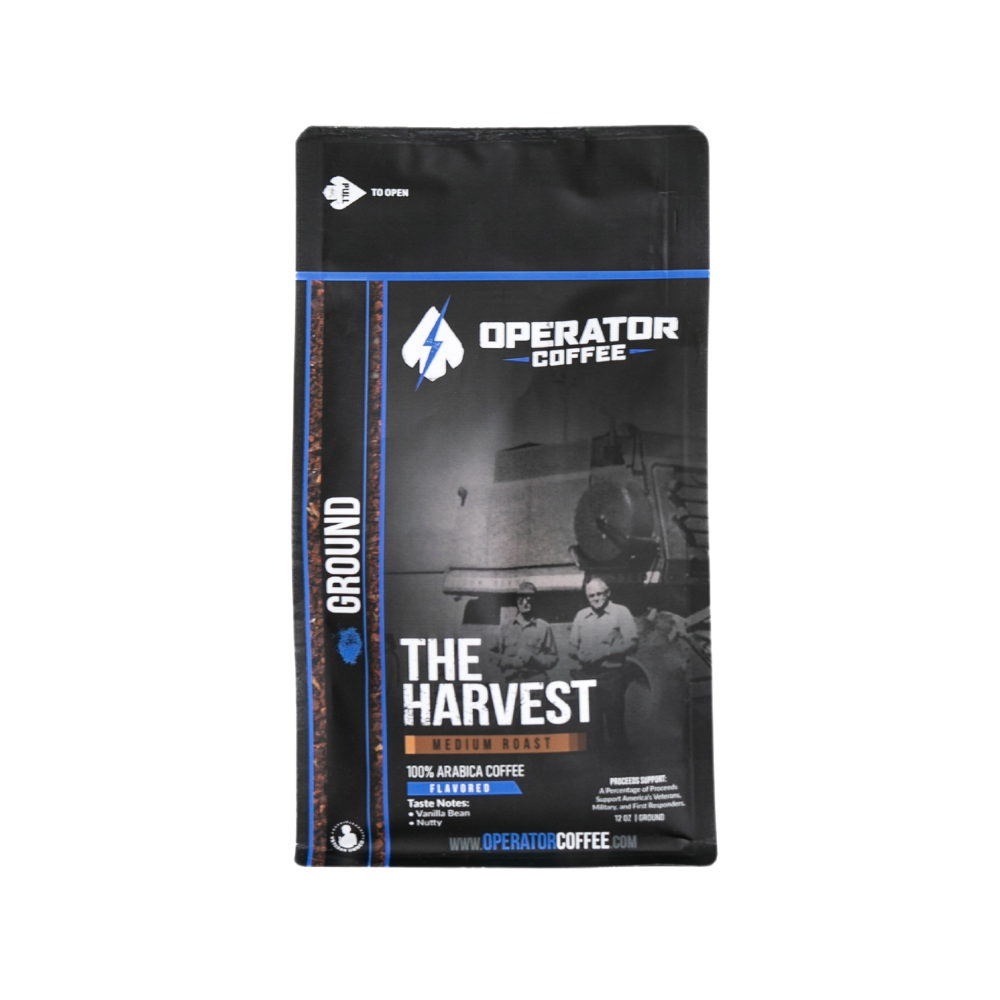 The Harvest vanilla hazelnut medium roast coffee bag alternate view — Operator Coffee