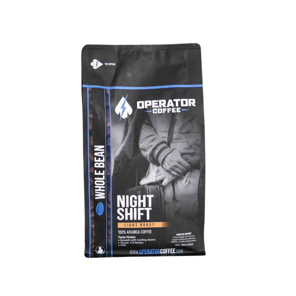 Night Shift light roast coffee bag front view — Operator Coffee